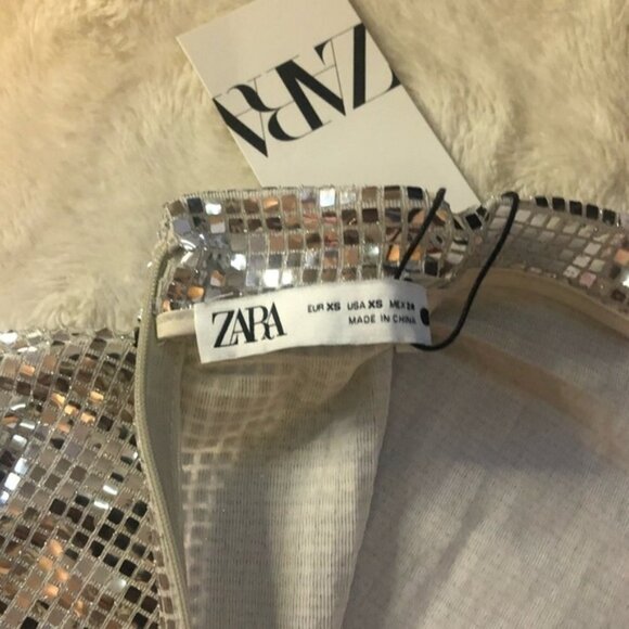 Nwt ZARA Draped Silver Sparkly Cropped Top Size XS - Picture 9 of 11